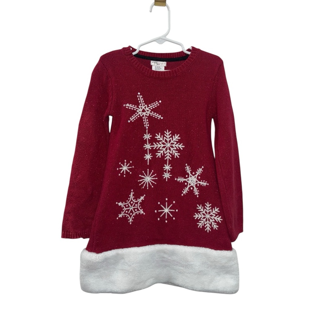 Max Studio Kids Girls S‎ 5/6 Red Snowflake Knit Christmas Holiday Sweater Dress
